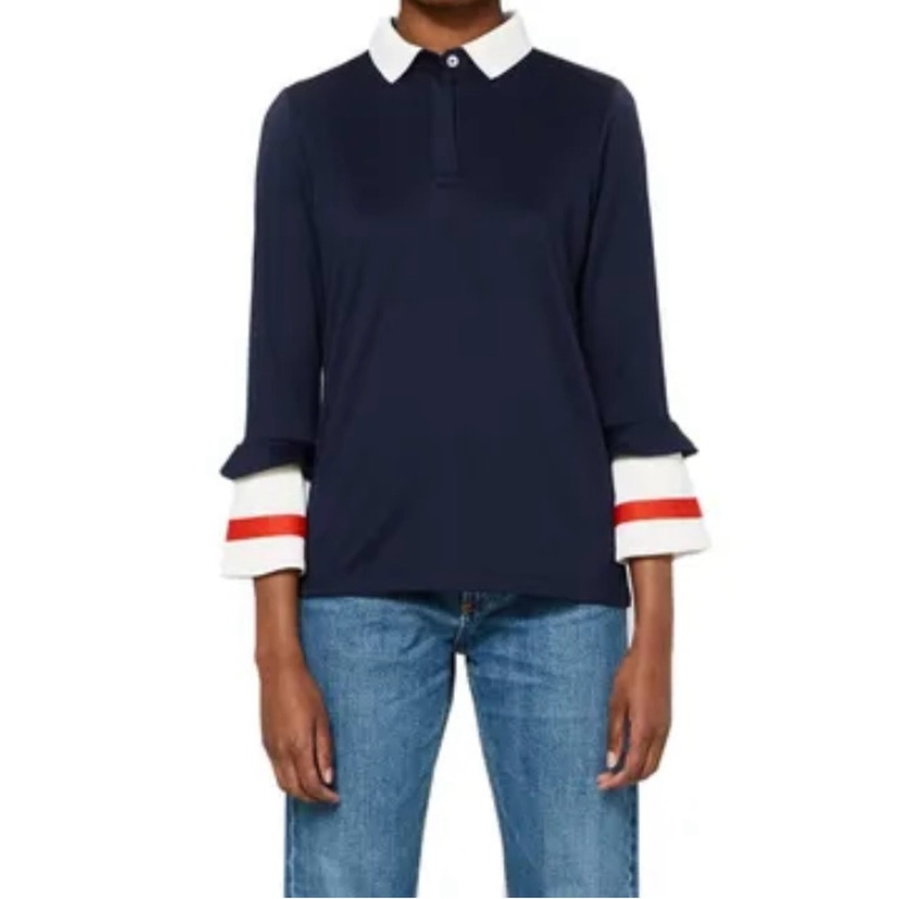Ganni Navy Blouse with White and Red Details
